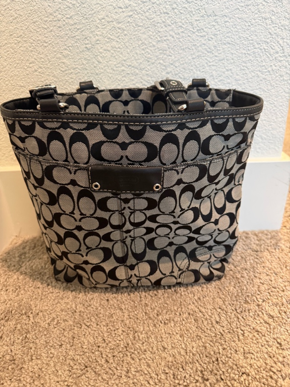 Coach Black and Gray Signature Jacquard Tote